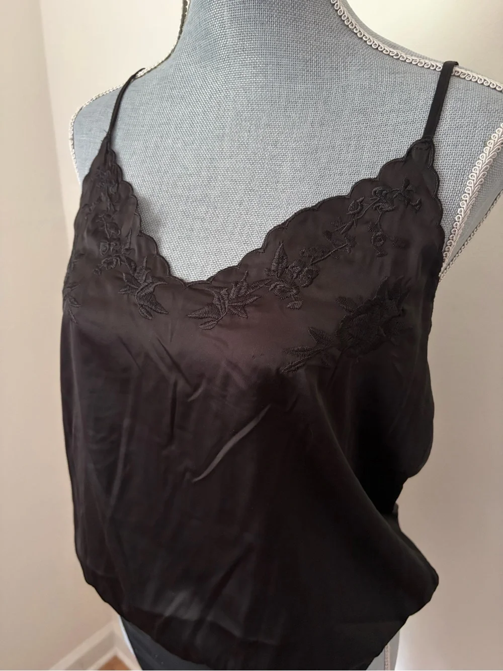 NWT entro Black Satin Lace-Trim Cami Bodysuit